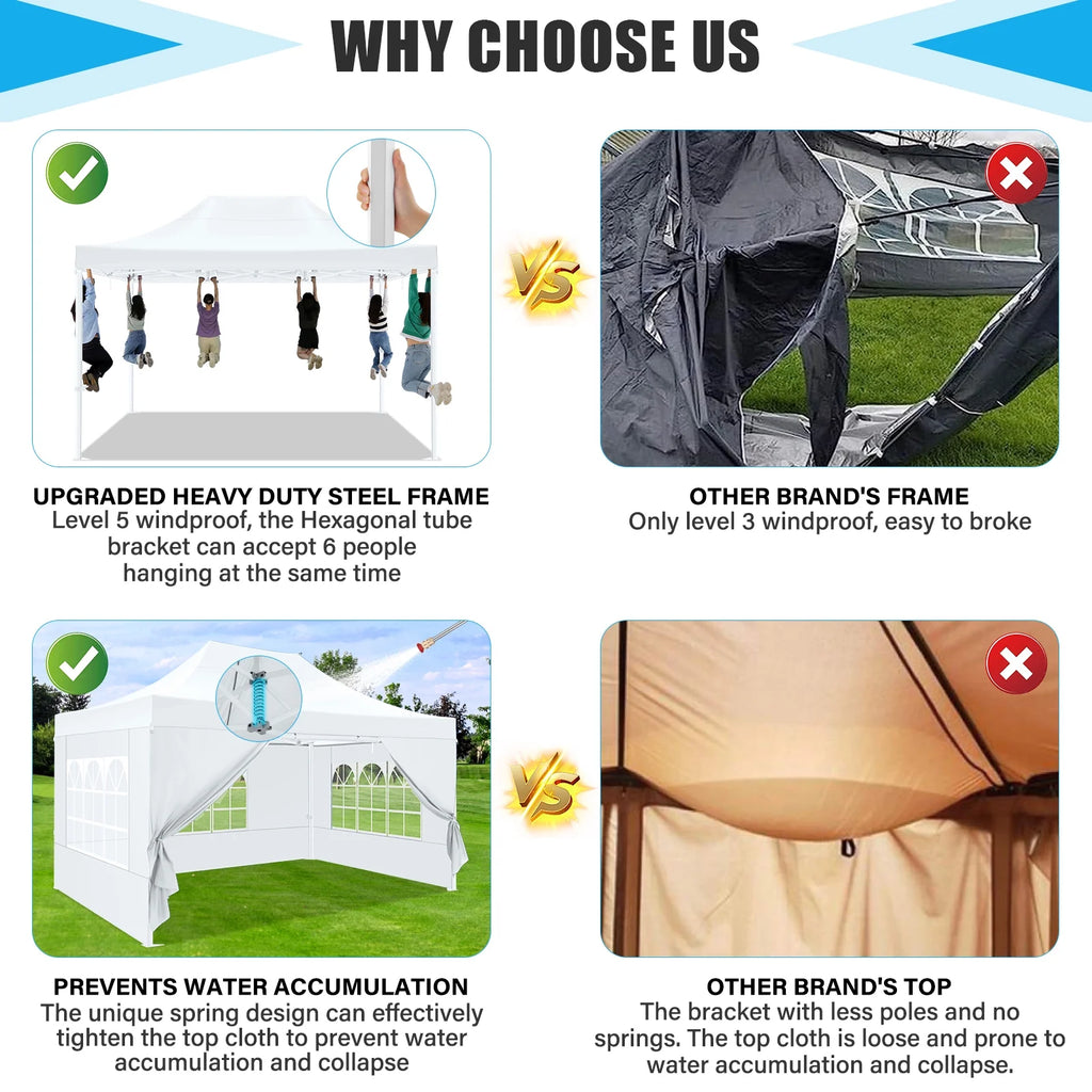 HOTEEL 10x15 Heavy Duty Canopy Tent ,Pop up Canopy for Parties Wedding,Commercial Easy up Gazebo with Roller Bag,UV 50+ &,White
