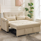 3 in 1 Convertible Sleeper Sofa Bed, Corduroy Futon Couches with Pull - Out Bed, Adjustable Backrest, Charging Port & Side Pockets, Modern Upholstered Sofa for Living Room, Guest Room