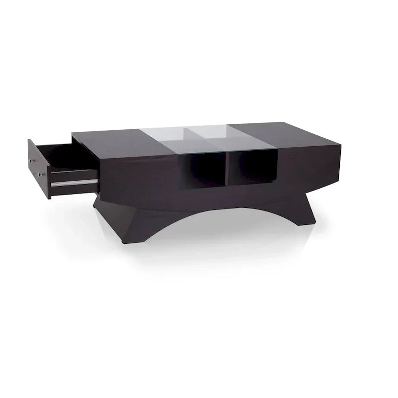 Angelic Contemporary Storage Coffee Table with Glass Insert by Furniture of America