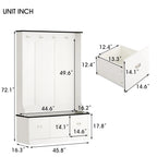 Hall Tree with Upholstered Bench and Coat Rack, Entryway Bench with 3 Hooks, 3 Open Shelves, 2 Drawers & Storage Cabinets, Mudroom Bench with Storage and Hooks for Foyer, Entry Way, Hallway (Beige)