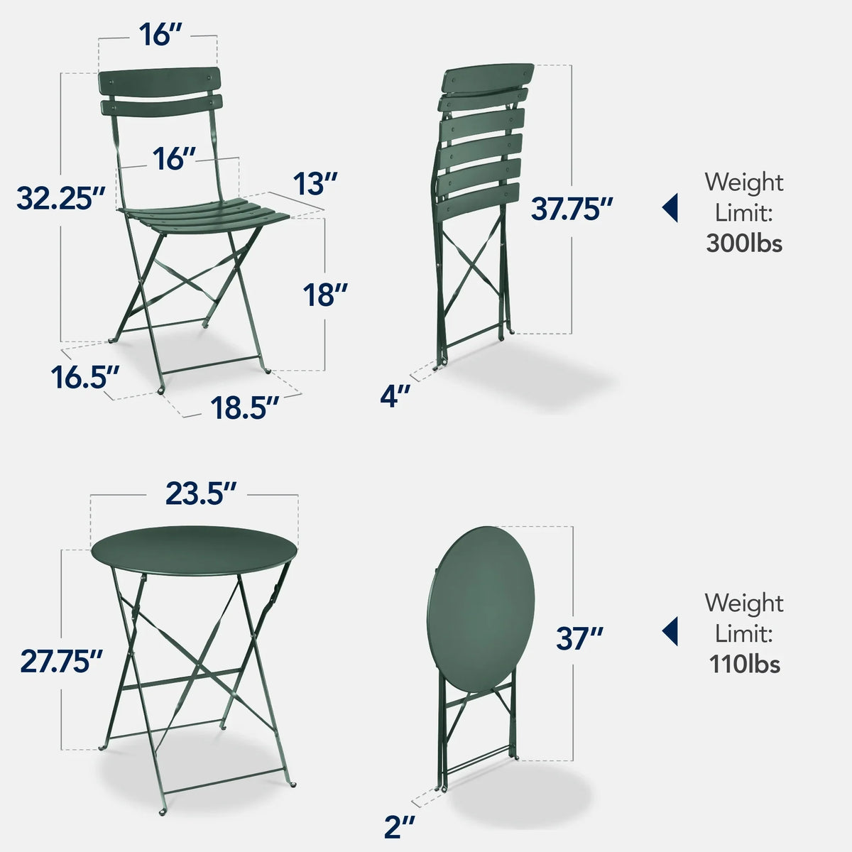 Best Choice Products 3-Piece Small Bistro Set, Folding Patio Furniture Set of 2 Chairs and Table - Black