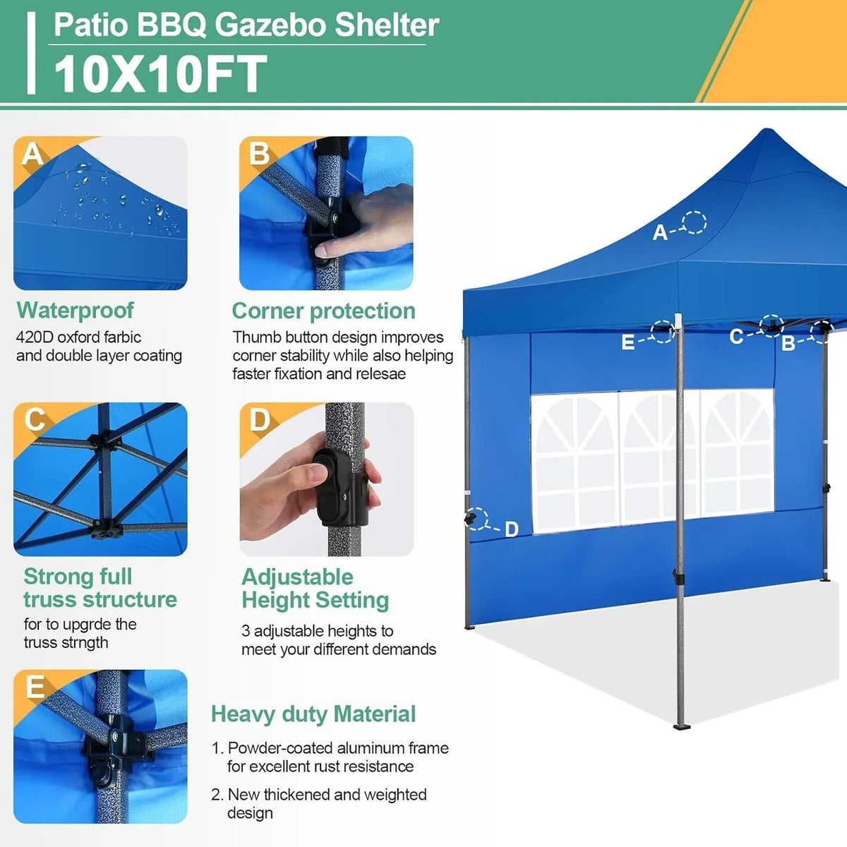 COBIZI 10x20 Heavy Duty Pop up Canopy Tent with 6 sidewalls Easy Up Commercial Outdoor Canopy Wedding Party Tents for Parties All Season Wind & Waterproof Gazebo with Roller Bag,Black(Frame Thickened)
