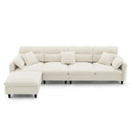 110-Inch L-Shaped 5-Seater Sectional Sofa with Removable Ottoman, Cloud Chenille Fabric, and 5 Cushions