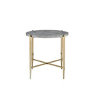 Gray and Gold End Table with Oval Marble Top and X-Shaped Base