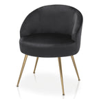 Monibloom Velvet Accent Chair, Modern Upholstered Single Sofa Side Chair, Comfy Barrel Club Living Room Armchair with Golden Metal Legs for Bedroom Reading Room Office, Black