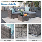 JOIVI 3 Pieces Patio Conversation Set, PE Wicker Rattan Outdoor Furniture Set, 2 Ways Small Sectional Sofa, Tempered Glass Coffee Table, Silver-Gray