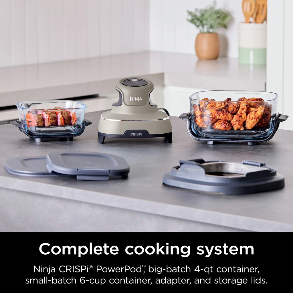 Ninja Crispi 4 - in - 1 Portable Glass Air Fryer Cooking System, 4 - Qt & 6 - Cup Containers, Cyberspace
