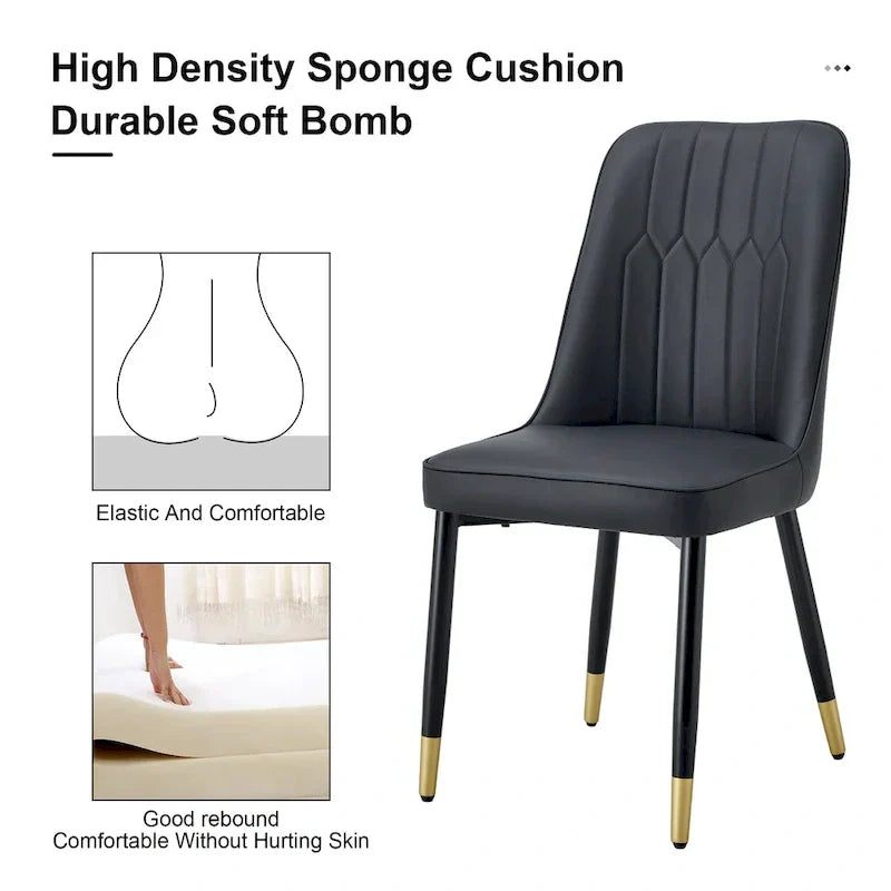 Contemporary Set of 4 Faux Leather Dining Chairs with Cushioned Backrests and Metal Legs – Ideal for Dining Rooms, Living Rooms, and Bedrooms