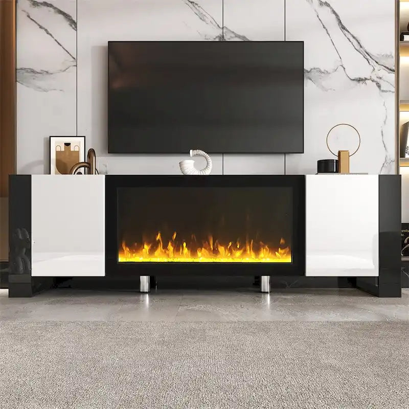 Contemporary TV Stand with Electric Fireplace - Fits TVs Up to 78 Inches