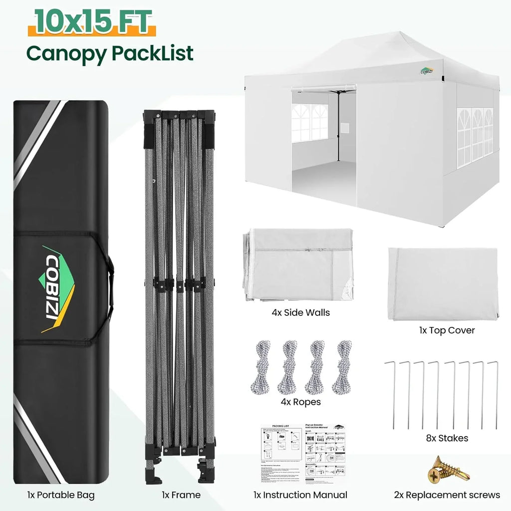 COBIZI 10x20 Heavy Duty Pop up Canopy Tent with 6 sidewalls Easy Up Commercial Outdoor Canopy Wedding Party Tents for Parties All Season Wind & Waterproof Gazebo with Roller Bag,Black(Frame Thickened)