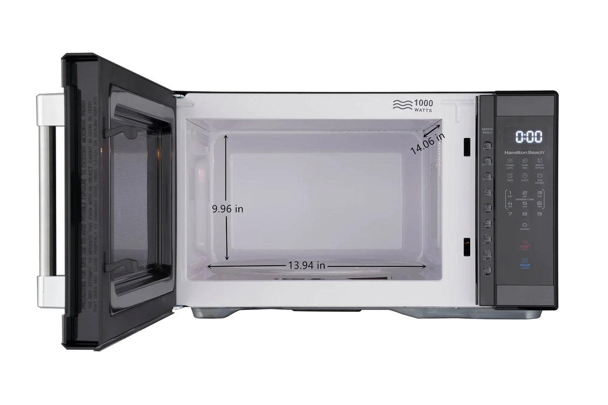 Hamilton Beach 1.1 Cu. Ft. Countertop Microwave Oven, 1000 Watts, White Stainless Steel