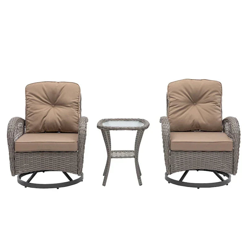 3 Pieces Outdoor Swivel Rocker Patio Chairs, 360 Degree Rocking Patio Conversation Set