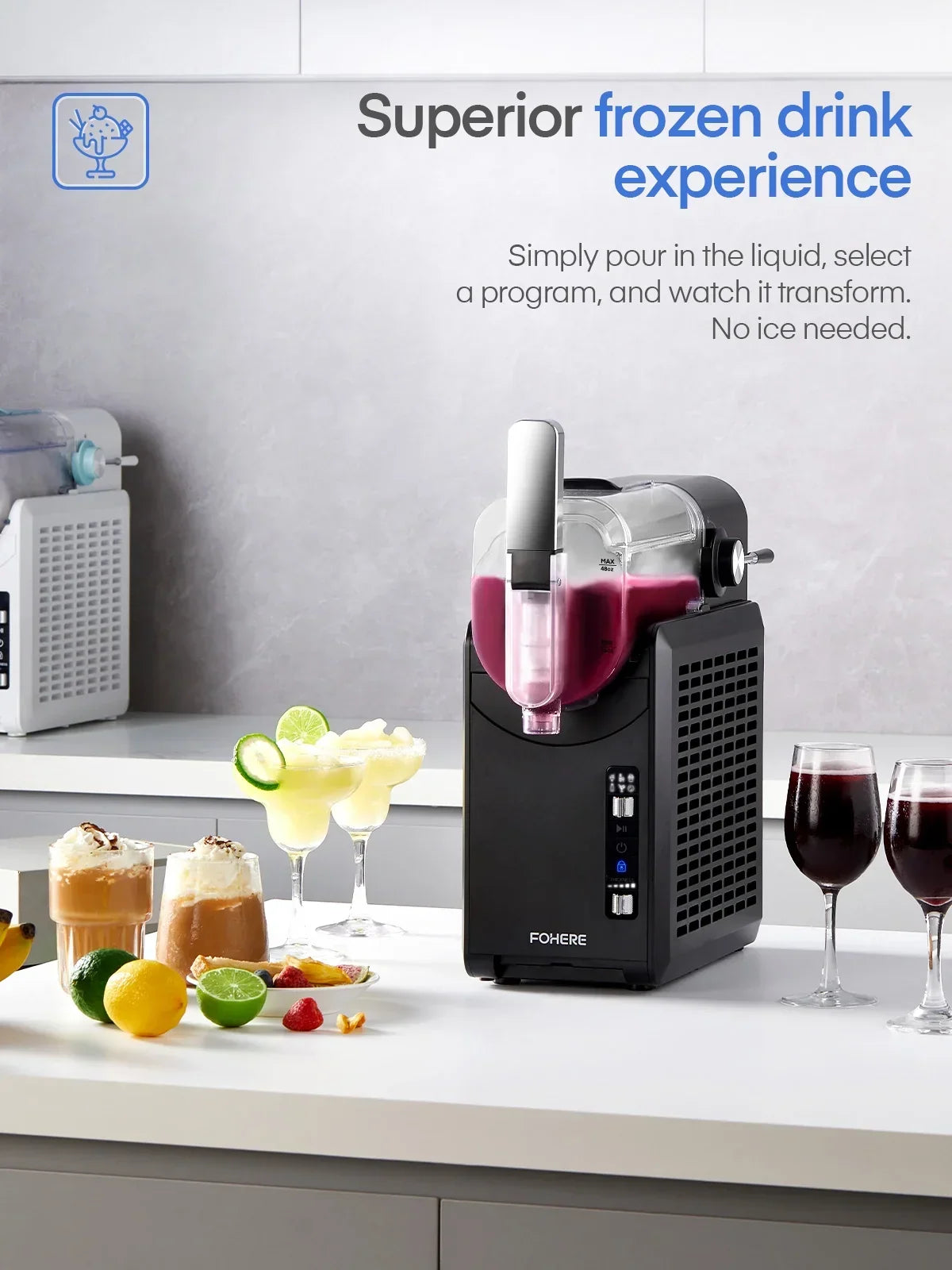5-in-1 Slushie Machine, No Ice Needed, 15 Min Slushy Machine for Home with Self-Cleaning, Professional Frozen Drink Maker, 5 Preset Programs, Frozen Margaritas, Frapp??s, Milkshakes, and More, FOHERE