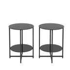 Black 2-Piece Tempered Glass End Table Set - Round Coffee Table for Bedroom, Living Room, and Office