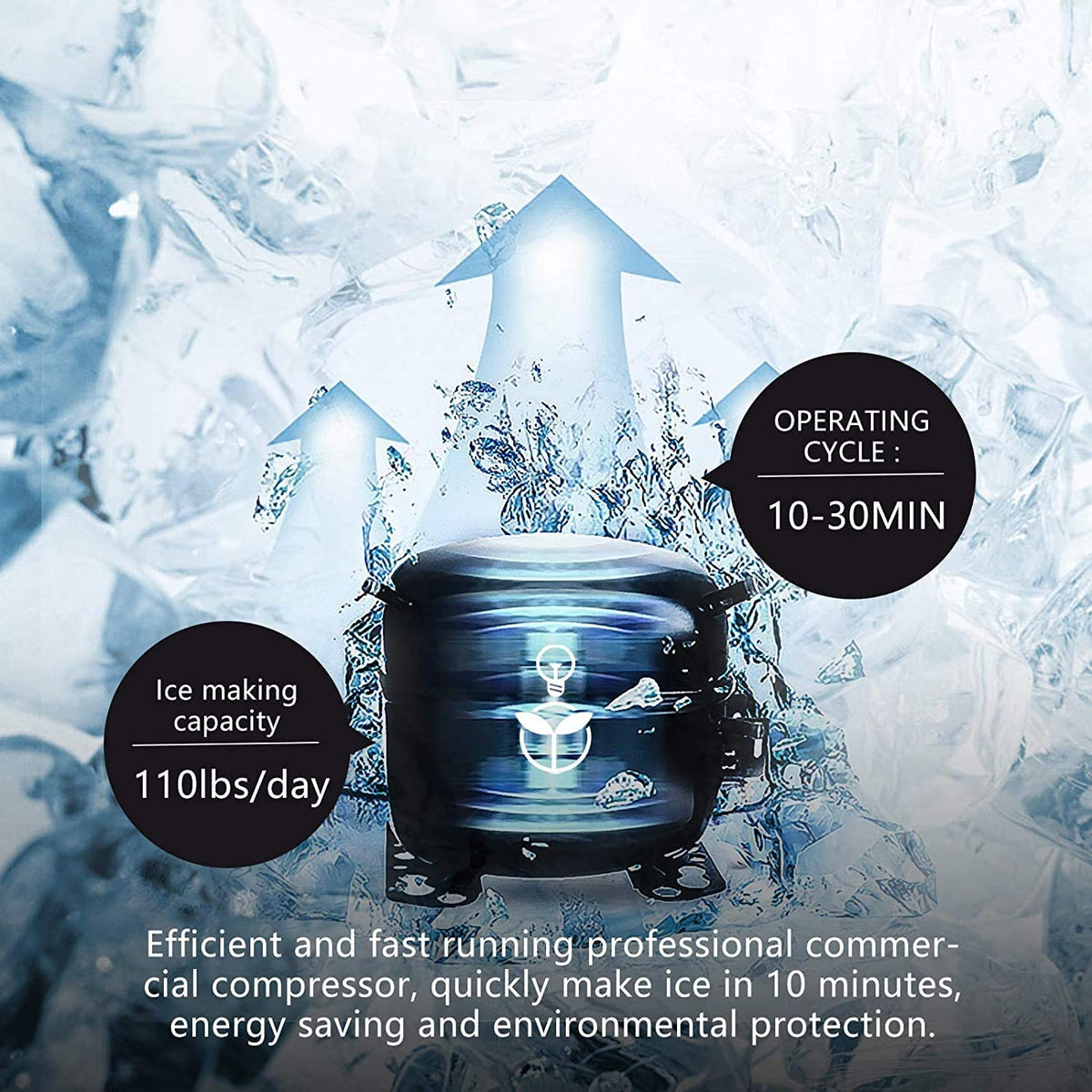 YUTGMasst Commercial Ice – 110LBS/24H Stainless Steel Free-Standing Ice Machine Maker Air Cooling Ice