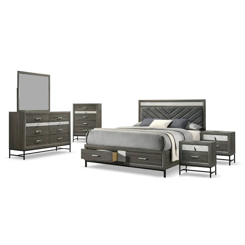 Contemporary Grey 6-Piece Platform Bedroom Set by Furniture of America - Heinisk Collection