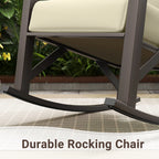 MRUAKA Rocking Chair Bistro Set, 3 Piece Outdoor Patio Furniture Set with 2 Rockers and 1 Metal Coffee Table with Thick Cushions for Porch, Backyard, Poolside, Beige