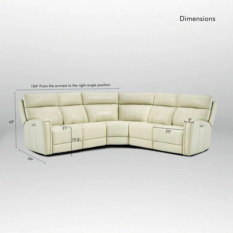 104" 3-Color Genuine Leather Power Reclining Sectional Sofa with Zero Gravity Feature, USB & USB-C Ports, and 2 Stationary Armless Chairs