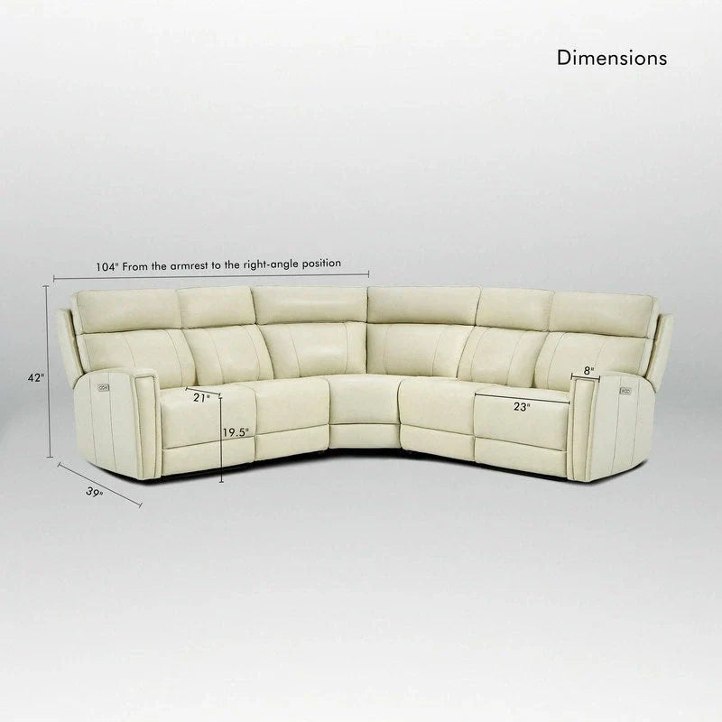 104" 3-Color Genuine Leather Power Reclining Sectional Sofa with Zero Gravity Feature, USB & USB-C Ports, and 2 Stationary Armless Chairs