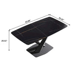 63-Inch Contemporary Dining Table with Slate Stone Surface and Metal Legs, Marble Finish
