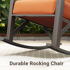 MRUAKA Rocking Chair Bistro Set, 3 Piece Outdoor Patio Furniture Set with 2 Rockers and 1 Metal Coffee Table with Thick Cushions for Porch, Backyard, Poolside, Beige