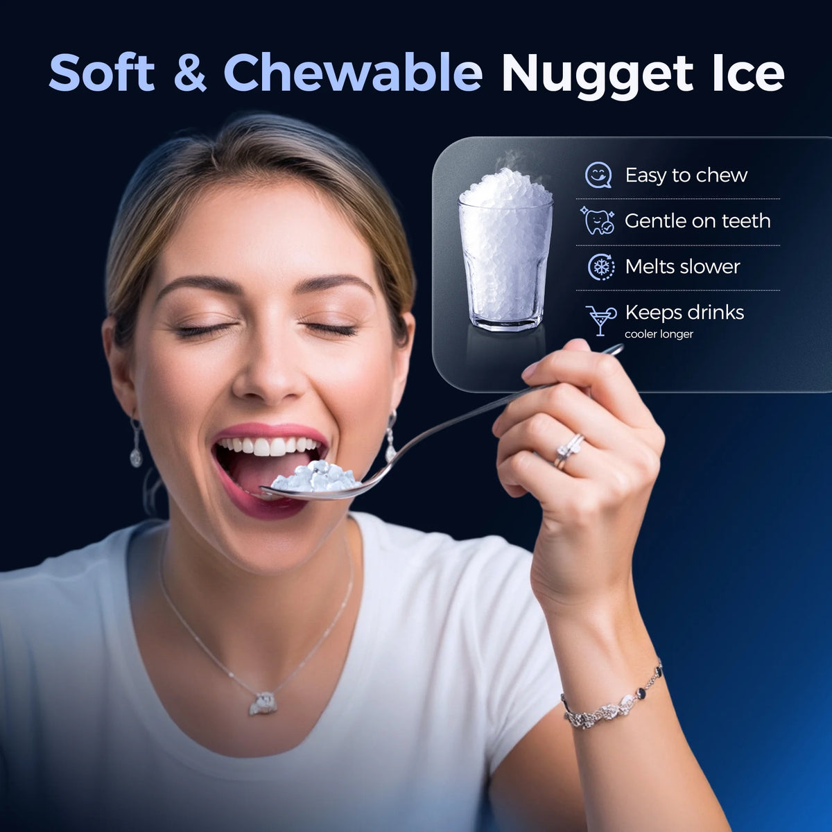 Simzlife Nugget Ice Maker Countertops, 35.9 lb per Day Portable Pebble Ice Machine, Crushed Sonic Ice Maker with Soft Chewable Ice for Home, Party, RV, Camping, Stainless Steel Silver