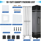 HOTEEL 10x15 Heavy Duty Canopy Tent - Commercial Pop Up with UV50+, Thick Hexagonal Frame, 4 Sidewalls, Anti-Pooling Design & Roller Bag (Black)