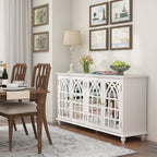Timechee Buffet Sideboard Accent Table, Console Table Storage Cabinet with Mirror Doors, White
