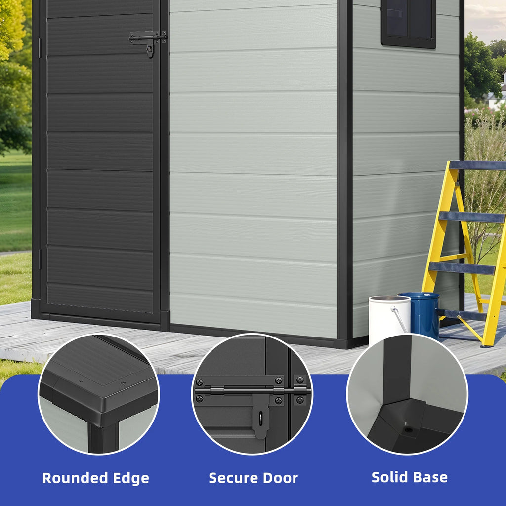 Modfusion 4.62.66.3 Ft Resin Storage Shed with Window, Floor, Plastic Roof, Storage Cabinets for Brooms Vacuum Cleaners Fits 65 to 68 in, Winter Gear Box, Black