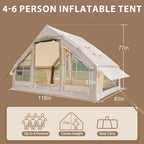 NAIZEA Tent for Camping with Pump - Air Glamping Tents, Easy Setup Blow up Tent, Waterproof Oxford Inflatable Tent, 4 - 6 Person Cabin Tent with Mesh & Chimney Window