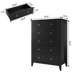 Homhougo Dresser for Bedroom Black with 5 Drawers, Tall Wood Organizer Storage Cabinet with Round Handle, Drawer Dresser for Closet, Living Room, Hallway, Nursery, Kids Bedroom