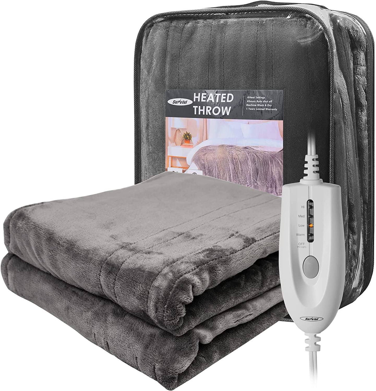 Superjoe Electric Blankets King Size Heated Blanket 100'' x 90'' King Blanket with Dual Controllers, 10 Heat Settings, Auto-Off Timer, Gray Warm Gifts