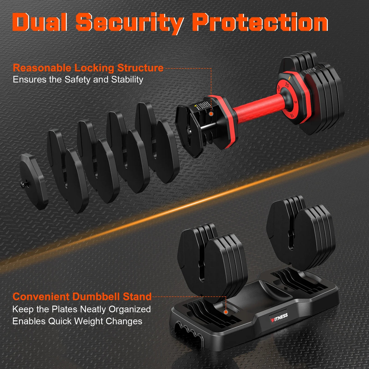 GIKPAL 50 lb(25 lb*2) 5 in 1 Adjustable Dumbbells 25 lb Set of 2 Adjustable Free Weights Plates and Rack - Hand Weights for Women and Men - Adjust Weight for Home Gym Full Body Workout Fitness