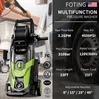 FOTING Electric Pressure Washer, 4500 PSI 3.2 GPM Power Washer with 4 Quick Connect Nozzles, High Pressure Cleaning Machine with Foam Cannon for Cars/Fences/Driveways/Patios/Home Cleaning