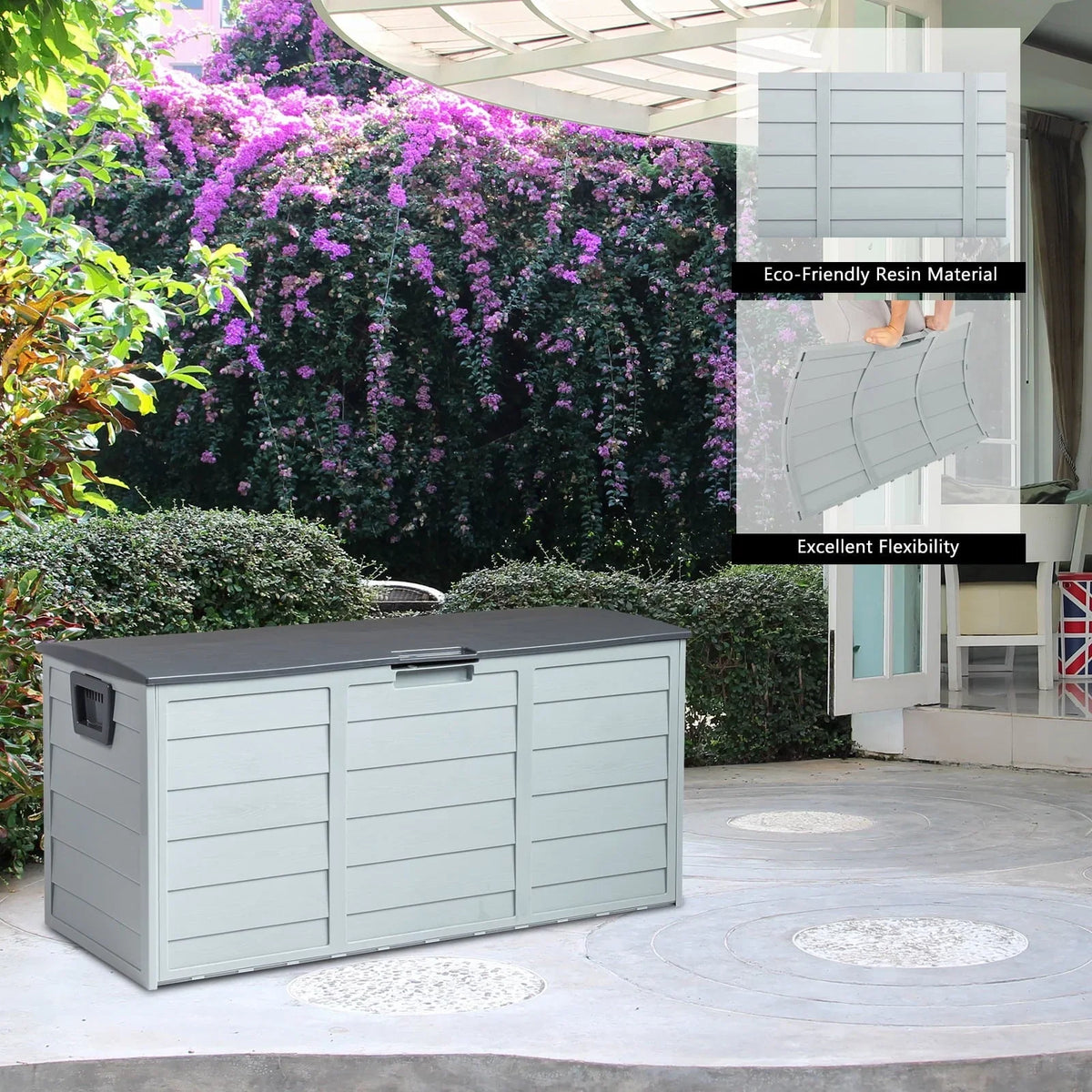 Ktaxon 75gal Outdoor Garden Plastic Storage Deck Box Chest Tools Cushions Toys Black