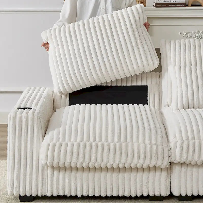 126W Large L-Shaped Corduroy Sofa with USB Charging Port