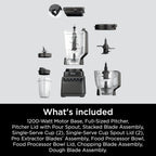 Ninja Blender, Mega Kitchen System, 1500W, 4 Functions for Smoothies, Processing, Dough, Drinks & More, with 72 Blender Pitcher, 64 Processor Bowl, 2 Nutri Cups + Lids, Black, BL770