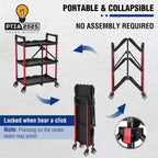 WORKPRO 3-Tier Collapsible Service Cart, Black/Red, 210 LBS Foldable Utility Cart with Wheels, Portable Rolling Tool Cart for Garage, Warehouse, Home, Restaurant and Office (No Assembly Required)