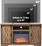 AMERLIFE Fireplace TV Stand with Sliding Barn Door for TVs up to 73", Farmhouse 63" Fireplace Entertainment Center with Storage Cabinets/Adjustable Shelves