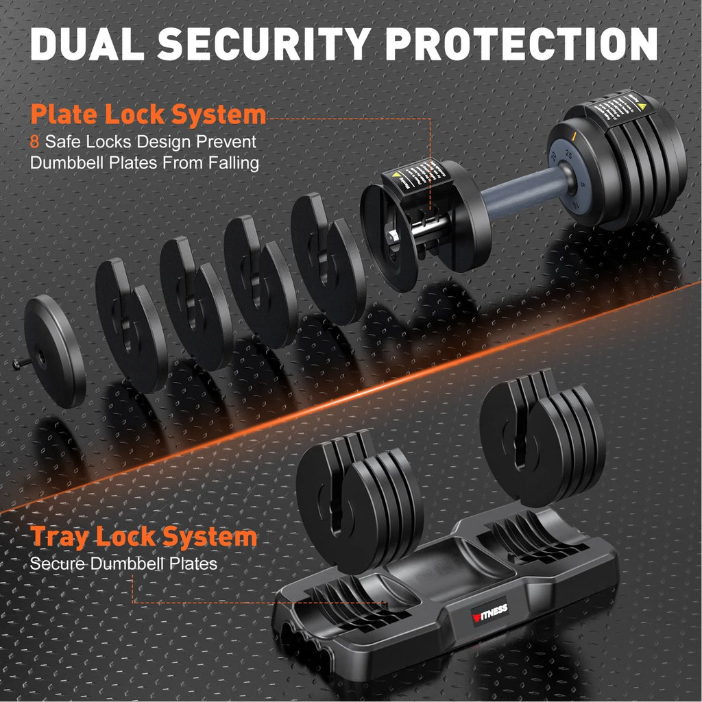 GIKPAL 50 lb(25 lb*2) 5 in 1 Adjustable Dumbbells 25 lb Set of 2 Adjustable Free Weights Plates and Rack - Hand Weights for Women and Men - Adjust Weight for Home Gym Full Body Workout Fitness