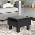 Square Footrest Stool with Upholstered Seat and Wooden Legs