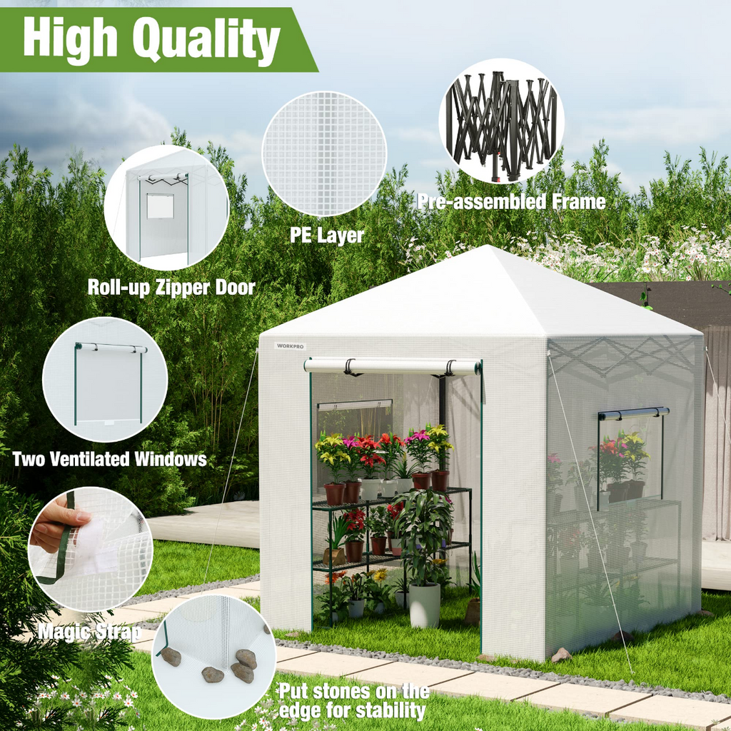 WORKPRO 8'x 6' Portable Walk-in Greenhouse