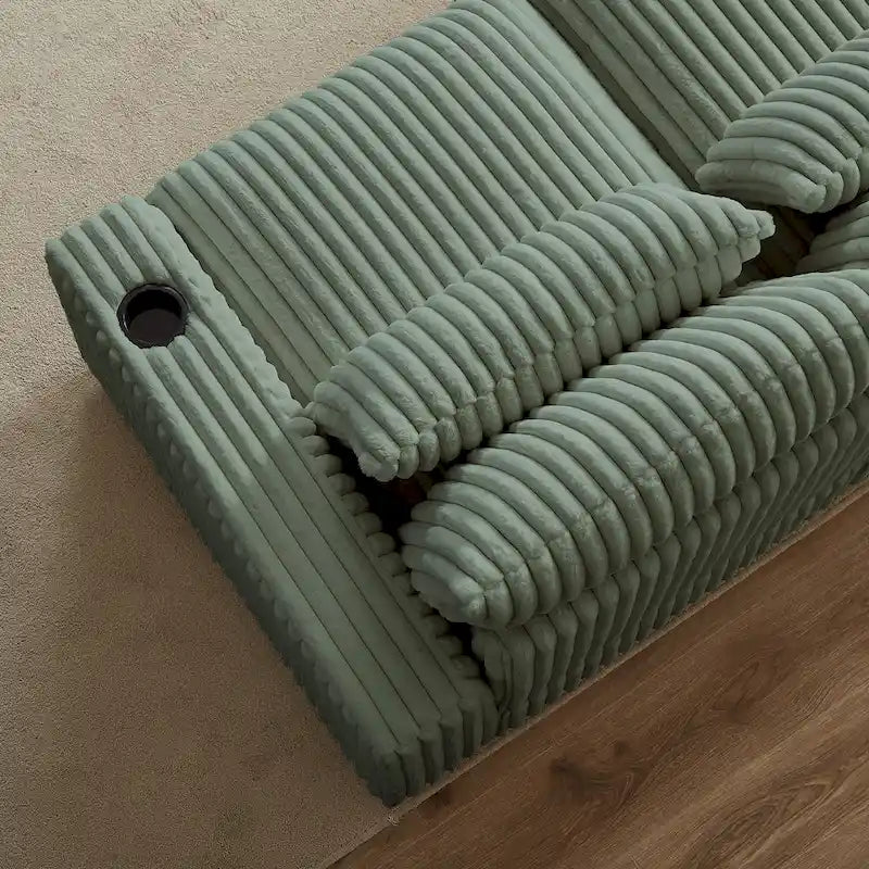 126W Large L-Shaped Corduroy Sofa with USB Charging Port