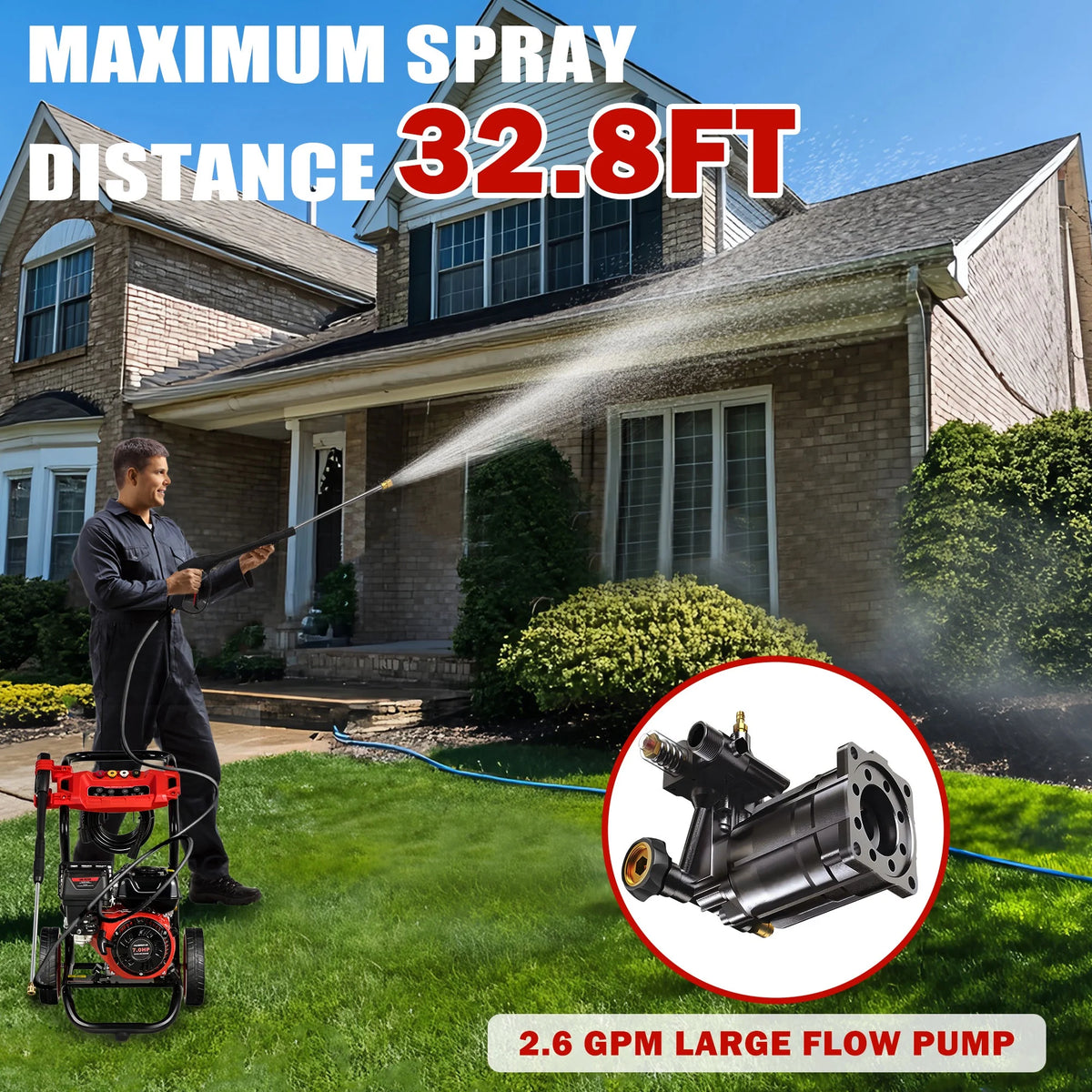 Pressure Washer Gas Powered, 3500PSI High Pressure Power Washer W/7.0HP Aluminum Pump, 210CC Powerful Engine, Maximum Spray 32.8FT, 4 Nozzles