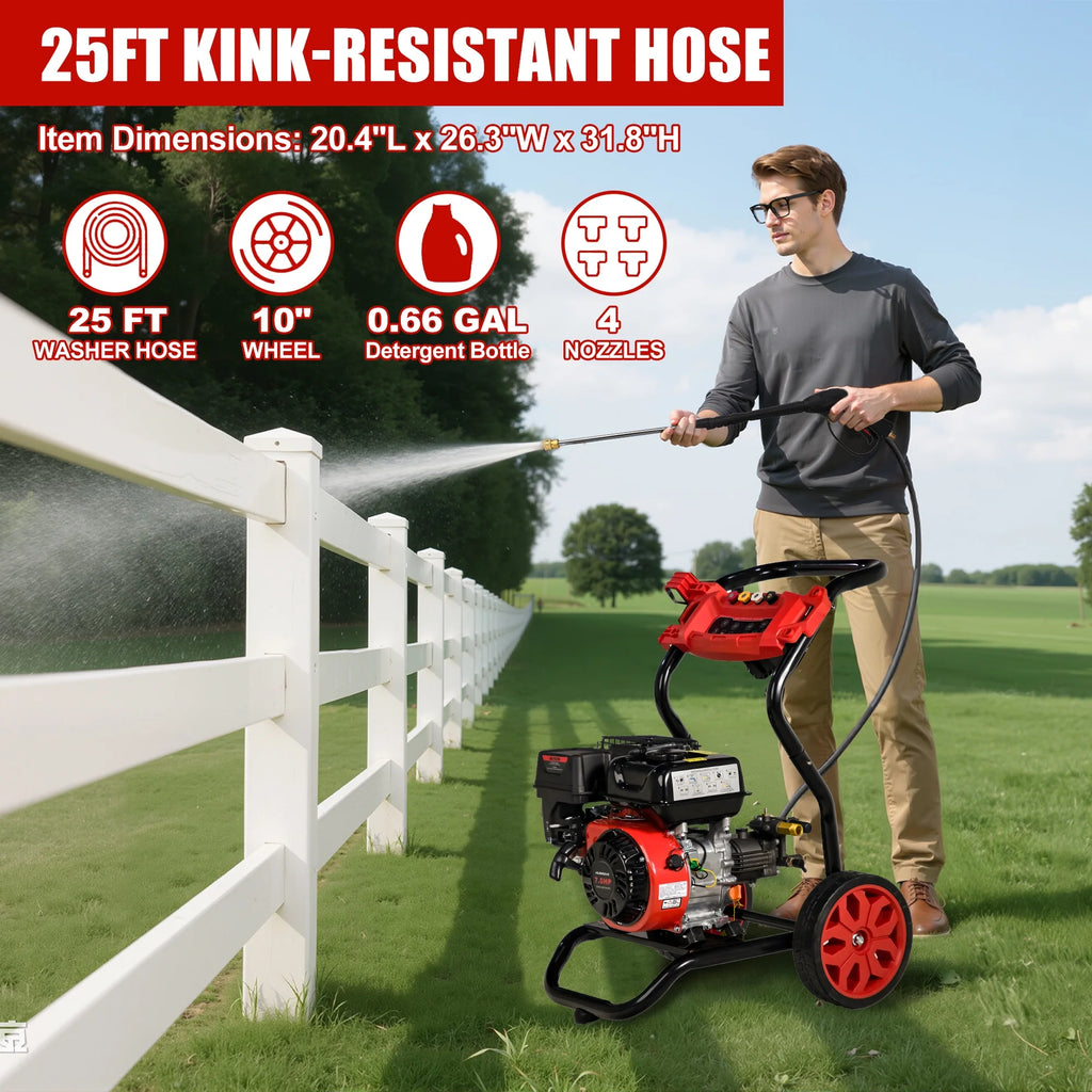 Pressure Washer Gas Powered, 3500PSI High Pressure Power Washer W/7.0HP Aluminum Pump, 210CC Powerful Engine, Maximum Spray 32.8FT, 4 Nozzles