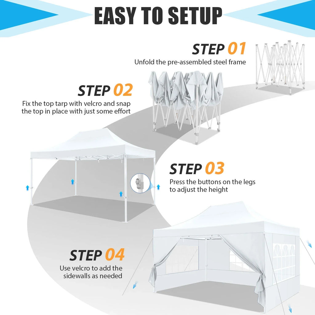 HOTEEL 10x15 Heavy Duty Canopy Tent - Commercial Pop Up with UV50+, Thick Hexagonal Frame, 4 Sidewalls, Anti-Pooling Design & Roller Bag (Black)