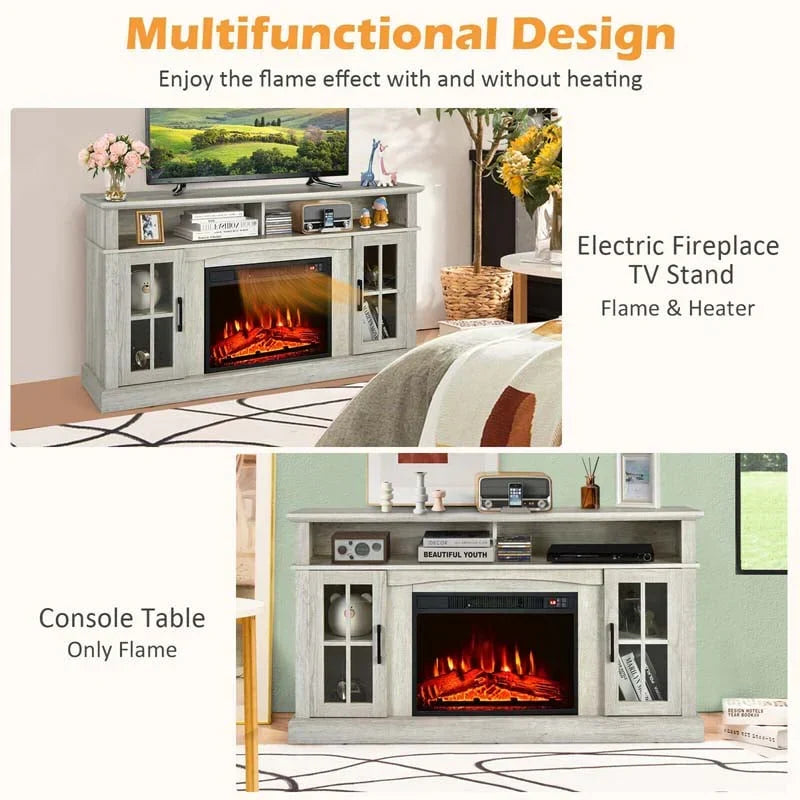 58" TV Console with 23" Fireplace Insert, Fireplace TV Stand for TVs up to 65 Inches, 1400W Electric Fireplace Heater
