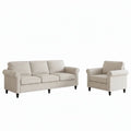 Beige Linen Sofa Set With Nailhead Trim Design