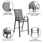 Set of 4 Outdoor Barstools with Flexible Comfort Material - Patio Seating
