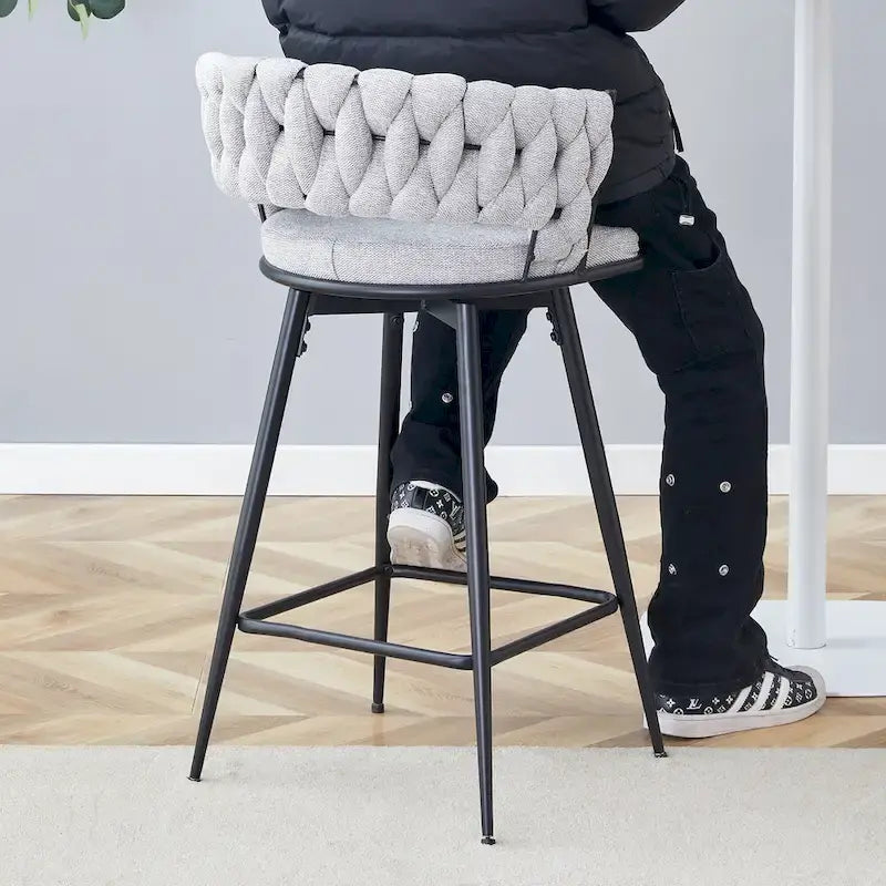 Pair of Swivel Bar Stools with Comfortable Linen Cushions - Counter Height Seating for Kitchen Islands, Dining Areas, or Pubs